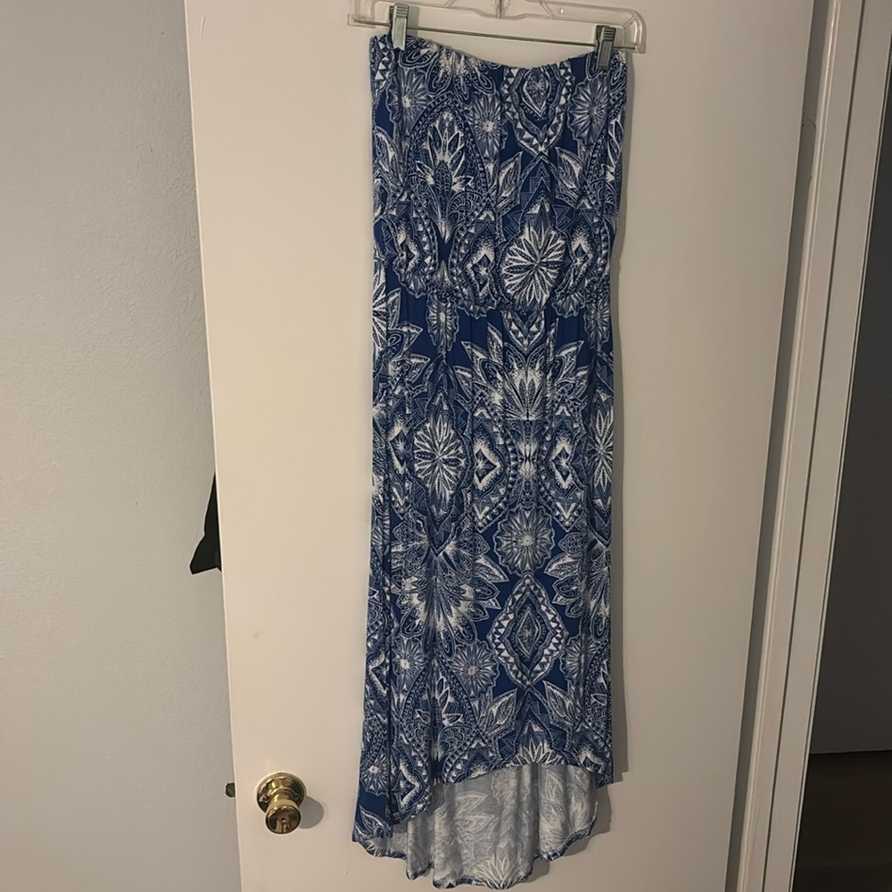 Blue & White Strapless Dress